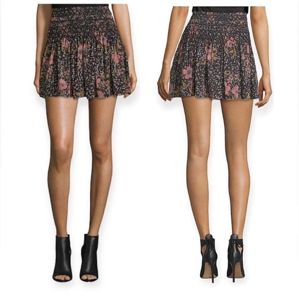 Zadig and Voltaire Jessy smocked Floral mini Skirt In Noir Pink 38